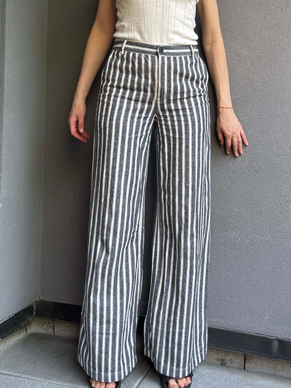 Madewell Striped Linen-Blend Wide-Leg Pants - Size 0 Tall
